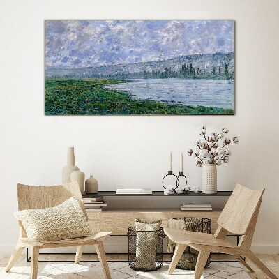 The Seine at Vétheuil Monet Glass Wall Art