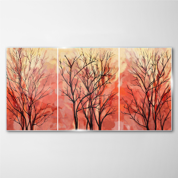 Autumn trees in pastel colors Glass Wall Art