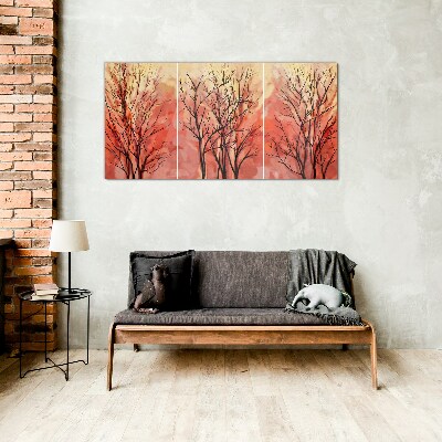 Autumn trees in pastel colors Glass Wall Art