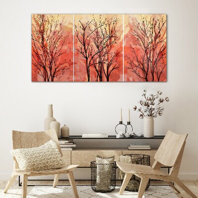Autumn trees in pastel colors Glass Wall Art