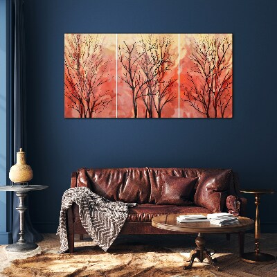 Autumn trees in pastel colors Glass Wall Art