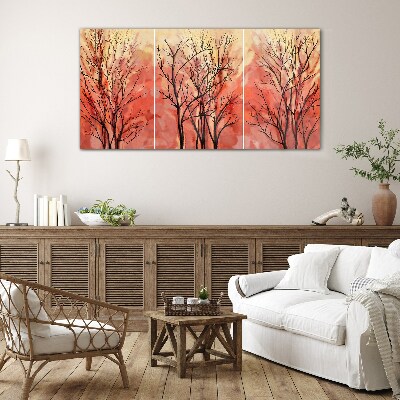 Autumn trees in pastel colors Glass Wall Art