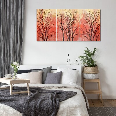 Autumn trees in pastel colors Glass Wall Art
