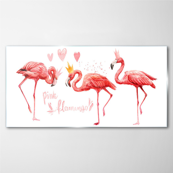 Pink flamingos with crowns Glass Wall Art