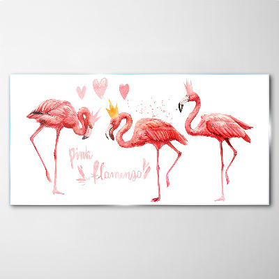 Pink flamingos with crowns Glass Wall Art