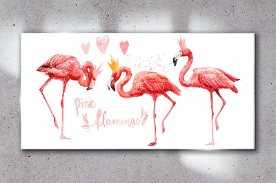 Pink flamingos with crowns Glass Wall Art