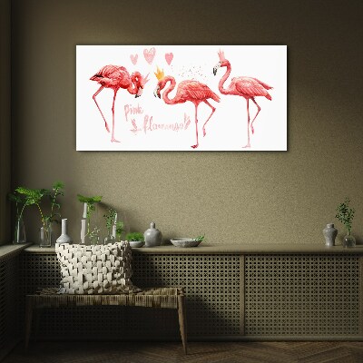 Pink flamingos with crowns Glass Wall Art