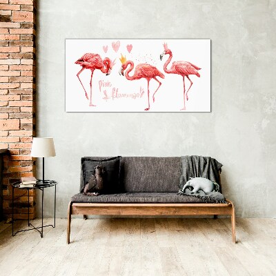 Pink flamingos with crowns Glass Wall Art