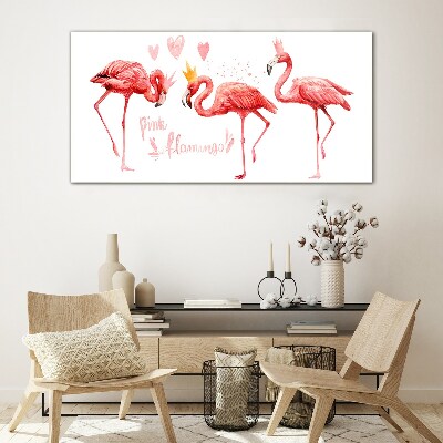 Pink flamingos with crowns Glass Wall Art