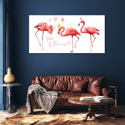 Pink flamingos with crowns Glass Wall Art