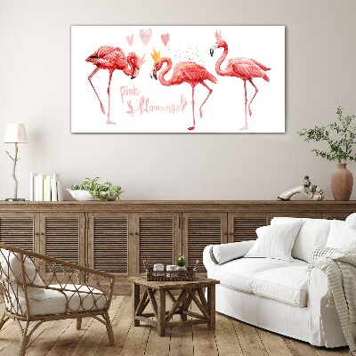 Pink flamingos with crowns Glass Wall Art