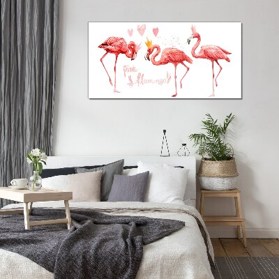 Pink flamingos with crowns Glass Wall Art