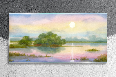 A peaceful landscape by the water Glass Wall Art