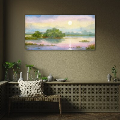 A peaceful landscape by the water Glass Wall Art
