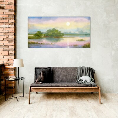 A peaceful landscape by the water Glass Wall Art