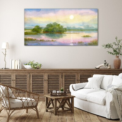 A peaceful landscape by the water Glass Wall Art