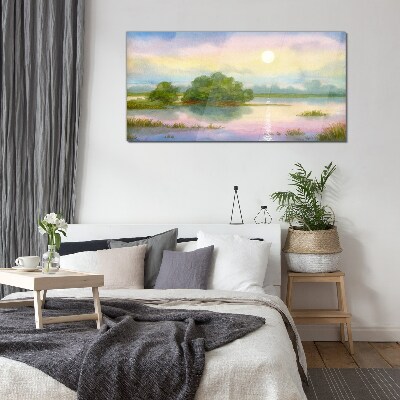 A peaceful landscape by the water Glass Wall Art