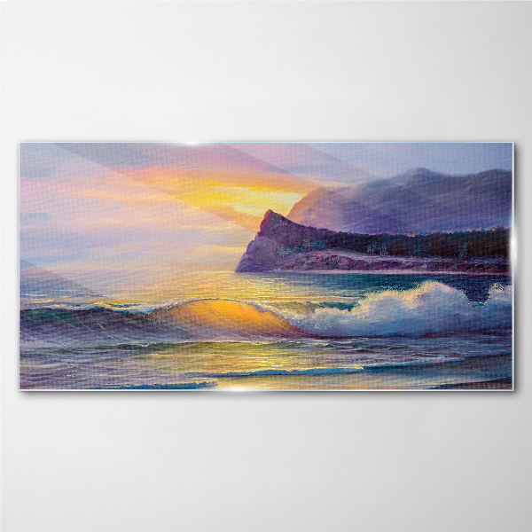 Sunset over the ocean Glass Wall Art