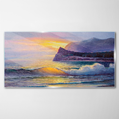 Sunset over the ocean Glass Wall Art