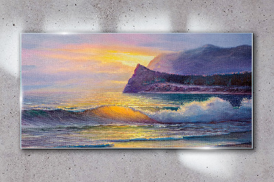 Sunset over the ocean Glass Wall Art