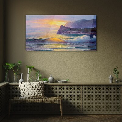 Sunset over the ocean Glass Wall Art