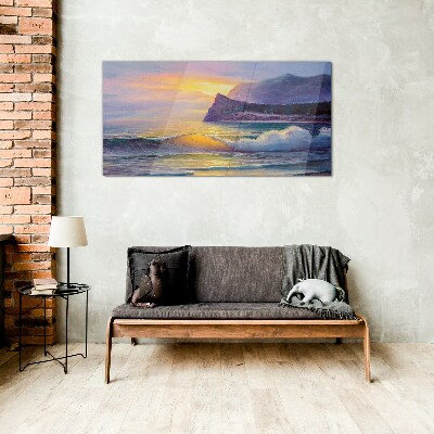 Sunset over the ocean Glass Wall Art