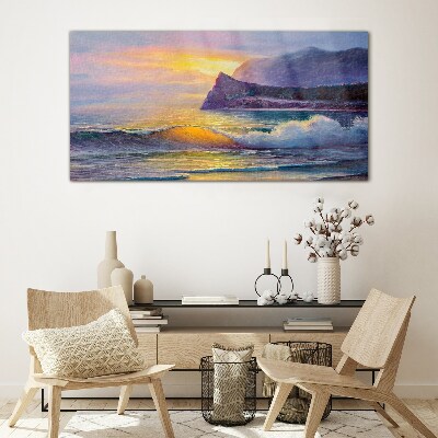 Sunset over the ocean Glass Wall Art