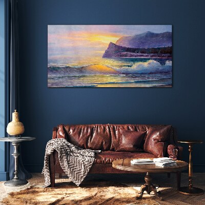 Sunset over the ocean Glass Wall Art