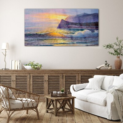 Sunset over the ocean Glass Wall Art