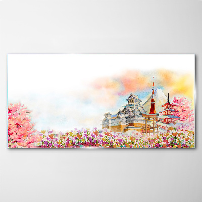 Abstraction flowers castle Glass Wall Art