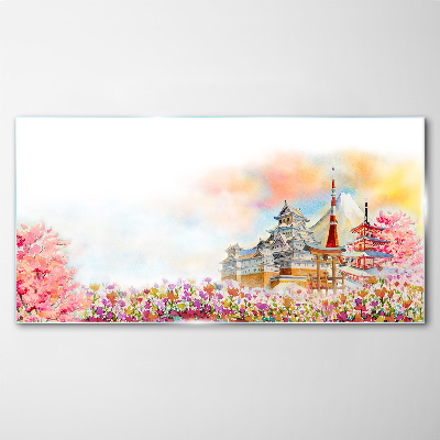 Japanese spring landscape Glass Wall Art