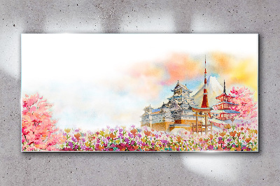 Japanese spring landscape Glass Wall Art