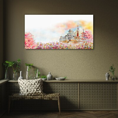 Japanese spring landscape Glass Wall Art