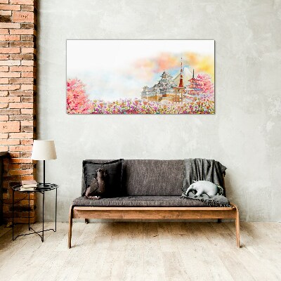 Japanese spring landscape Glass Wall Art