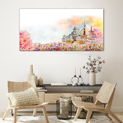 Japanese spring landscape Glass Wall Art