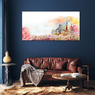Japanese spring landscape Glass Wall Art