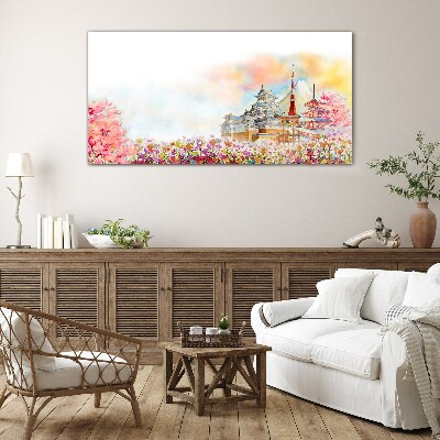 Japanese spring landscape Glass Wall Art