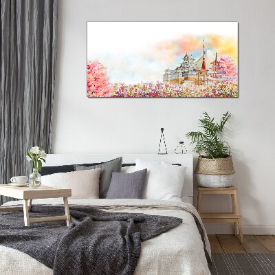Japanese spring landscape Glass Wall Art