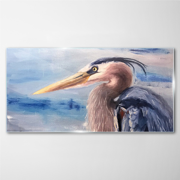 Portrait of a heron by the water Glass Wall Art