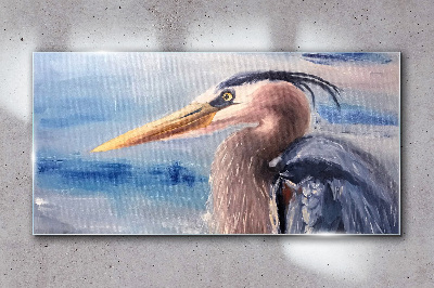 Portrait of a heron by the water Glass Wall Art