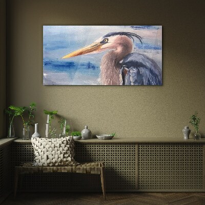 Portrait of a heron by the water Glass Wall Art