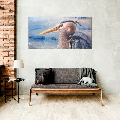 Portrait of a heron by the water Glass Wall Art