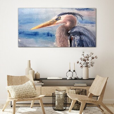 Portrait of a heron by the water Glass Wall Art
