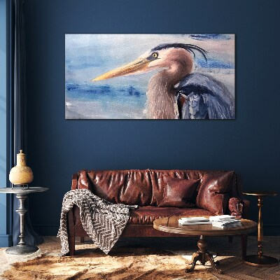Portrait of a heron by the water Glass Wall Art