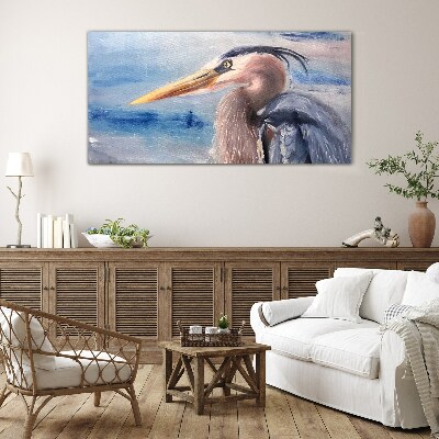 Portrait of a heron by the water Glass Wall Art