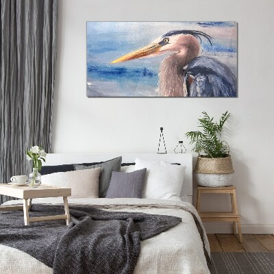 Portrait of a heron by the water Glass Wall Art