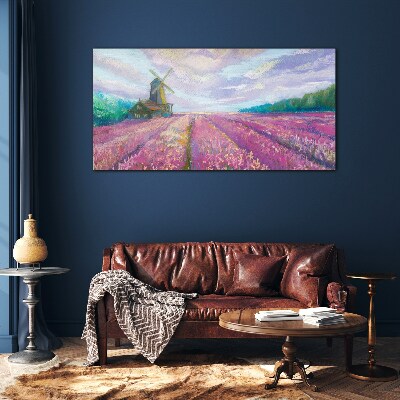 Flower landscape with a windmill Glass Wall Art