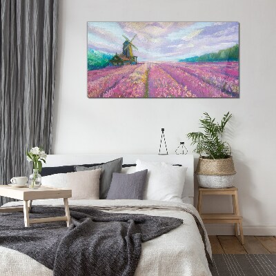 Flower landscape with a windmill Glass Wall Art