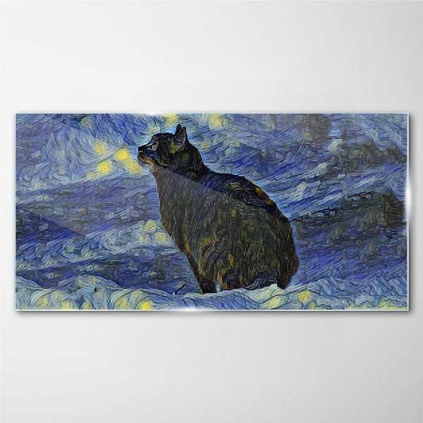 Cat in the night sky Glass Wall Art