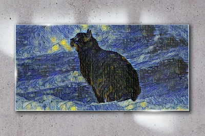 Abstraction night cat stars Glass Wall Art
